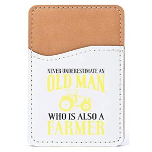 distinctink adhesive phone wallet / card holder – universal vegan leather credit card id adhesive sleeve, travel light with essential items - never underestimate old man farmer