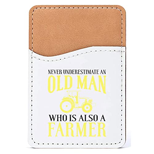 DistinctInk Adhesive Phone Wallet / Card Holder – Universal Vegan Leather Credit Card ID Adhesive Sleeve, Travel Light with Essential Items - Never Underestimate Old Man Farmer