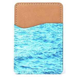 distinctink adhesive phone wallet / card holder – universal vegan leather credit card id adhesive sleeve, travel light with essential items - blue water ocean waves