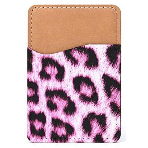 distinctink adhesive phone wallet / card holder – universal vegan leather credit card id adhesive sleeve, travel light with essential items - pink black leopard fur skin print