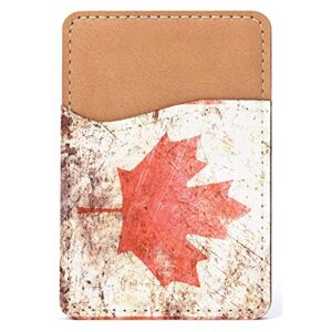 distinctink adhesive phone wallet / card holder – universal vegan leather credit card id adhesive sleeve, travel light with essential items - canadian flag old weathered