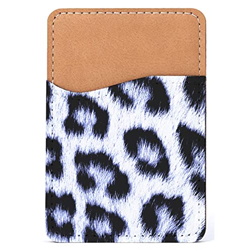 DistinctInk Adhesive Phone Wallet / Card Holder – Universal Vegan Leather Credit Card ID Adhesive Sleeve, Travel Light with Essential Items - Blue Black Leopard Fur Skin Print