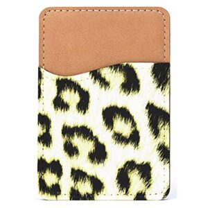 distinctink adhesive phone wallet / card holder – universal vegan leather credit card id adhesive sleeve, travel light with essential items - yellow black leopard fur skin print