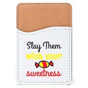 distinctink adhesive phone wallet / card holder – universal vegan leather credit card id adhesive sleeve, travel light with essential items - slay them with your sweetness