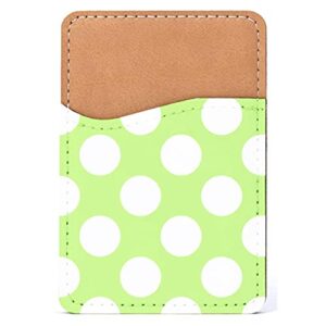 distinctink adhesive phone wallet / card holder – universal vegan leather credit card id adhesive sleeve, travel light with essential items - white & green polka dots