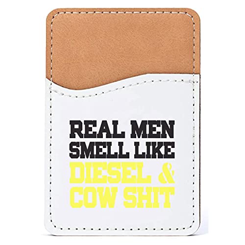 DistinctInk Adhesive Phone Wallet / Card Holder – Universal Vegan Leather Credit Card ID Adhesive Sleeve, Travel Light with Essential Items - Real Men Smell Like Diesel & Cow S**t