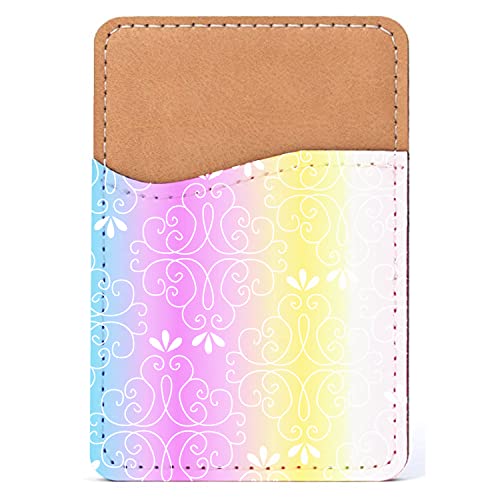 DistinctInk Adhesive Phone Wallet / Card Holder – Universal Vegan Leather Credit Card ID Adhesive Sleeve, Travel Light with Essential Items - Blue Purple Orange Yellow Pink Gradient