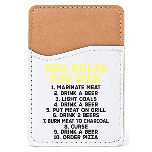 DistinctInk Adhesive Phone Wallet / Card Holder – Universal Vegan Leather Credit Card ID Adhesive Sleeve, Travel Light with Essential Items - BBQ Rules for Men