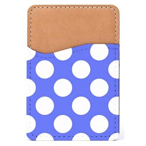 distinctink adhesive phone wallet / card holder – universal vegan leather credit card id adhesive sleeve, travel light with essential items - white & dark blue polka dots
