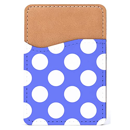 DistinctInk Adhesive Phone Wallet / Card Holder – Universal Vegan Leather Credit Card ID Adhesive Sleeve, Travel Light with Essential Items - White & Dark Blue Polka Dots