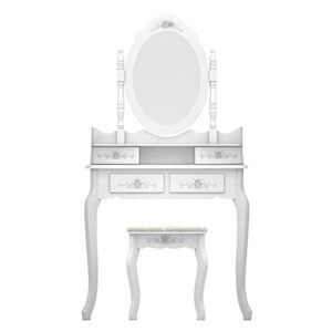 irdfwh dressing table concise 4-drawer 360-degree rotation removable dresser white with dressing table stool