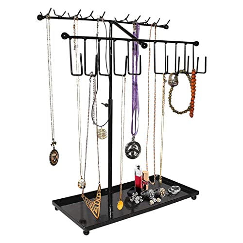 DITUDO Jewellery Stand - Metal Display Stand With 30 Hooks And Bottom Tray Storage For Necklace, Bangles, Bracelet