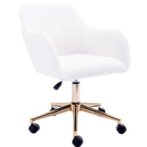 atigfaso with wheels ultra-soft plush swivel chair with adjustable height and 360-degree rotation,combing chair ideal for home office or bedroom, ergonomic design, gold base, cream white color