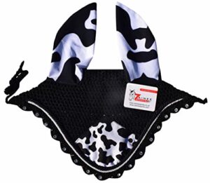 zainee sports cow print horse fly bonnet ear net hat hood mask fly veil handmade crochet polyester (horse/full)