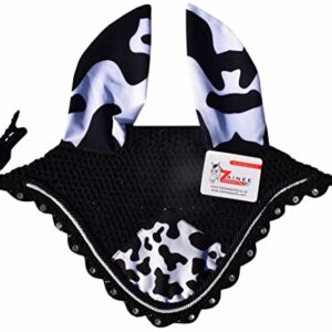 Zainee Sports Cow Print Horse Fly Bonnet Ear Net Hat Hood Mask Fly Veil Handmade Crochet Polyester (Horse/Full)