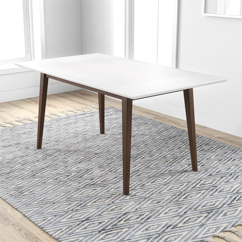 Avalanche Modern Style Solid Wood Walnut White Top 63" Rectangular Dining Table