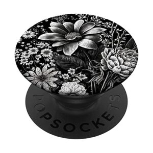 flowers blossom floral flower sketch garden black white popsockets swappable popgrip