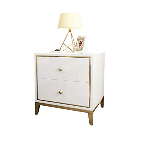 SJYDQ Bedside Cupboard Bedroom Nightstand Wood Night Table Gold-Plating Frame Bedside Locker with Solid Wood Drawer