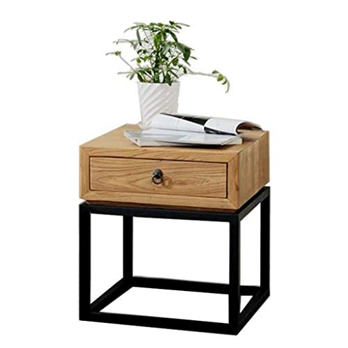 SJYDQ Vintage Nightstand Table, Sturdy Coffee Table with Metal Frame, Wood Accent Size 48x45x50cm