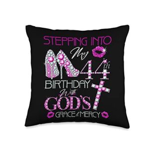 44 years old 44th birthday gift for girls & womens stepping into my 44th birthday with god's grace & mercy throw pillow, 16x16, multicolor