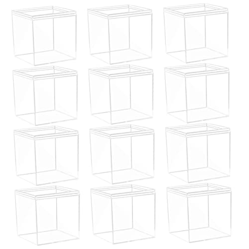 12pcs Items Cm Cases with Mini Container Showcase Candy Lid Cube Clear for Collectibles Storage Small Treat Stackable Plastic Cubes Display Square Case Acrylic Jewelry Containers