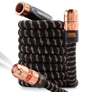 pocket hose copper bullet as-seen-on-tv expands to 50 ft removable turbo shot multi-pattern nozzle 650psi 3/4 in solid copper anodized aluminum fittings lead-free lightweight no-kink garden hose