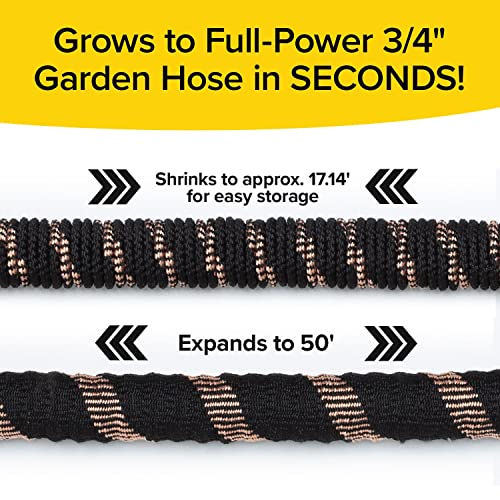 Pocket Hose Copper Bullet AS-SEEN-ON-TV Expands to 50 ft REMOVABLE Turbo Shot Multi-Pattern Nozzle 650psi 3/4 in Solid Copper Anodized Aluminum Fittings Lead-Free Lightweight No-Kink Garden Hose