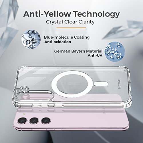 MOTIVE for Samsung Galaxy S23 Plus Magnetic Case, Compatible with MagSafe, [Never Yellowing Clear Case] Transparent Slim Shockproof, Protective Phone Case (6.6") | Crystal Series