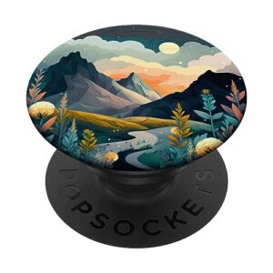 boho chic floral moon mountain forest nature retro flower popsockets standard popgrip