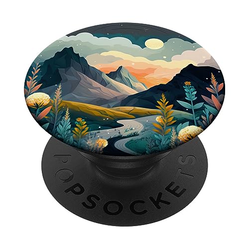 Boho Chic Floral Moon Mountain Forest Nature Retro Flower PopSockets Standard PopGrip