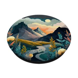 Boho Chic Floral Moon Mountain Forest Nature Retro Flower PopSockets Standard PopGrip