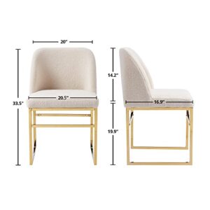 Cozy Castle Sherpa Accent Chairs Set of 2, Upholstered Living Room Side Chairs with Gold Metal Base, Fuzzy Comfy Kitchen Chairs, Beige