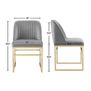 Cozy Castle Modern Dining Chair Set of 2, Upholstered Dining Room Chairs with Gold Metal Base, Classic Velvet Fabric Kitchen Chairs, Gray