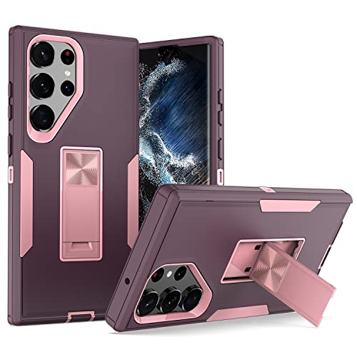 Showdd Designed for Samsung Galaxy S23 Ultra Case with Stand, Drop Protection Work with Magnetic Car Mount, Dustproof,No Fading, No Yellowing,for Men Women, Purple Rose Gold