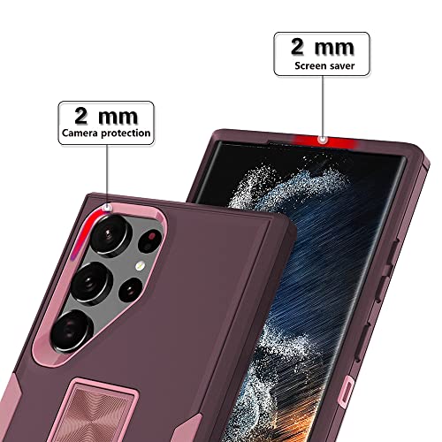 Showdd Designed for Samsung Galaxy S23 Ultra Case with Stand, Drop Protection Work with Magnetic Car Mount, Dustproof,No Fading, No Yellowing,for Men Women, Purple Rose Gold