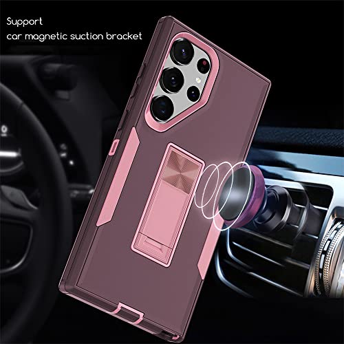 Showdd Designed for Samsung Galaxy S23 Ultra Case with Stand, Drop Protection Work with Magnetic Car Mount, Dustproof,No Fading, No Yellowing,for Men Women, Purple Rose Gold