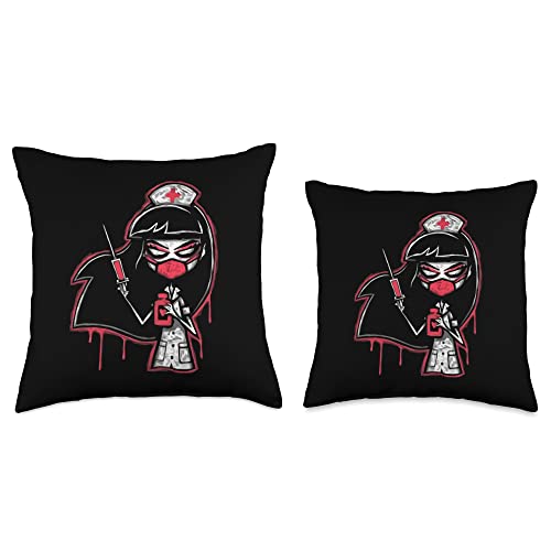 Creepy nurse Gifts Funny Nurse Gothic Goth Art Throw Pillow, 18x18, Multicolor