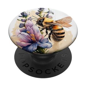 bee on flower watercolor illustration popsockets standard popgrip