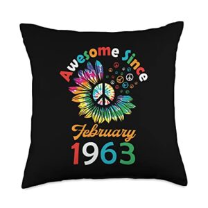 awesome since february 1963 funny quote throw pillow, 18x18, multicolor