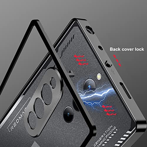 QUIETIP Case Compatible with Red Magic 8 Pro / 8S Pro with Screen Protector,Metal Frame + Clear Tempered Glass Back Cover with Shockproof Camera Protection,Black