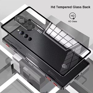 QUIETIP Case Compatible with Red Magic 8 Pro / 8S Pro with Screen Protector,Metal Frame + Clear Tempered Glass Back Cover with Shockproof Camera Protection,Black