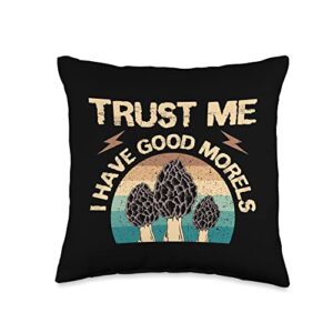 mycologist retro morel apparel mycologist retro vintage morel mycology fungi mushroom lover throw pillow, 16x16, multicolor