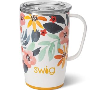 swig 18oz travel mug, insulated tumbler with handle and lid, cup holder friendly, dishwasher safe, stainless steel insulated coffee mug with lid and handle (honey meadow)