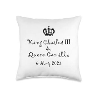 king charles iii queen camilla coronation may 2023 king charles iii queen camilla coronation 6 may 2023 throw pillow, 16x16, multicolor