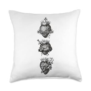 mj sacred art hearts of the family of jesus christ catholic throw pillow, 18x18, multicolor