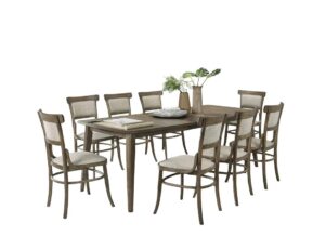 lilola home bistro vintage walnut dining table with extension leaf and off white fabric dining chairs
