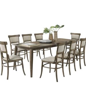 Lilola Home Bistro Vintage Walnut Dining Table with Extension Leaf and Off White Fabric Dining Chairs