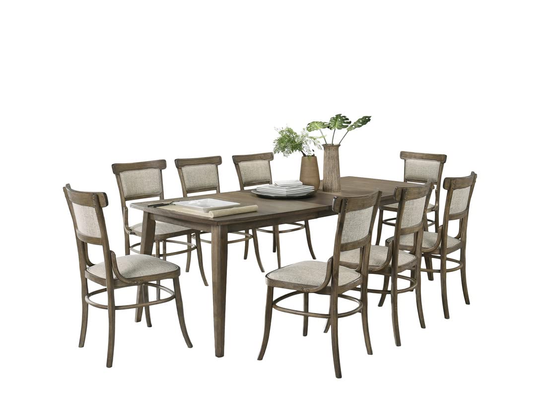 Lilola Home Bistro Vintage Walnut Dining Table with Extension Leaf and Off White Fabric Dining Chairs