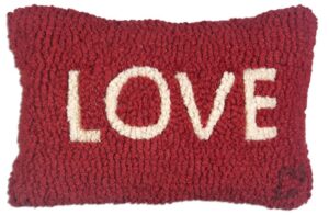 chandler 4 corners artist-designed love hand-hooked wool decorative throw pillow (8” x 12”) valentine's day pillow for couches & beds - easy care, low maintenance love in red pillow for anniversaries