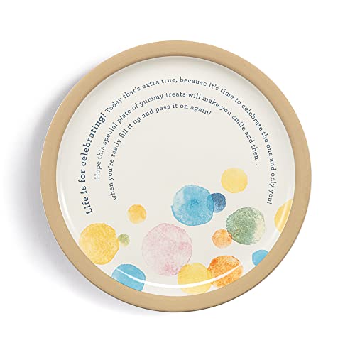 DEMDACO Life Is For Celebrating Colorful Dot 10 inch Stoneware Giving Dinner Plate Platter